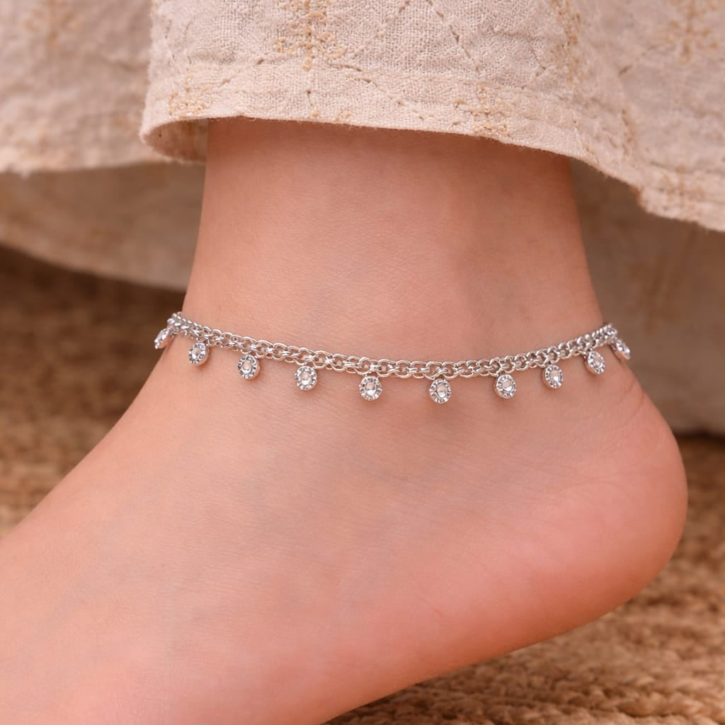 Meher Noor Red Stone Elegant Anklet – Luxury Italian Inspired Payal
