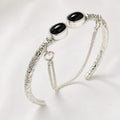 Elegant Silver Cuff Bracelet with Onyx Stones for Women